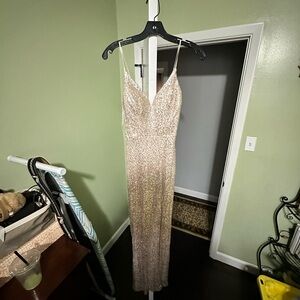 Gold Sequin Spaghetti-Strap Evening Gown